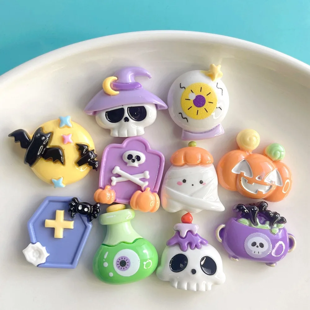 100pcs Wholesale Resin Halloween Series Flatback DIY Phone Case Hairpin Keychain Earrings Scrapbook Dollhouse Accessories