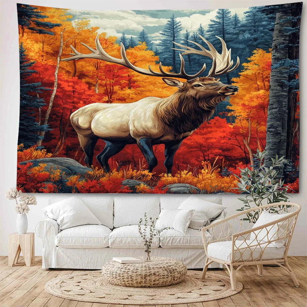 

Forest elk, psychedelic deer, under starlight at night, forest elk, landscape decoration, tapestry, home decoration
