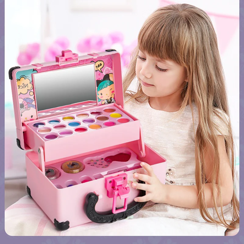 New Children Makeup Cosmetics Pretend Playing Box Princess Make Up Girl Toy Play Set Lipstick Eye Shadow Safety Nontoxic Toys