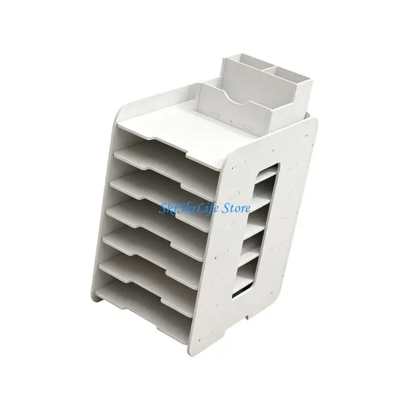 E65E Desktop PVC Document Organiser Rack with Pen Cup For Offices Organization