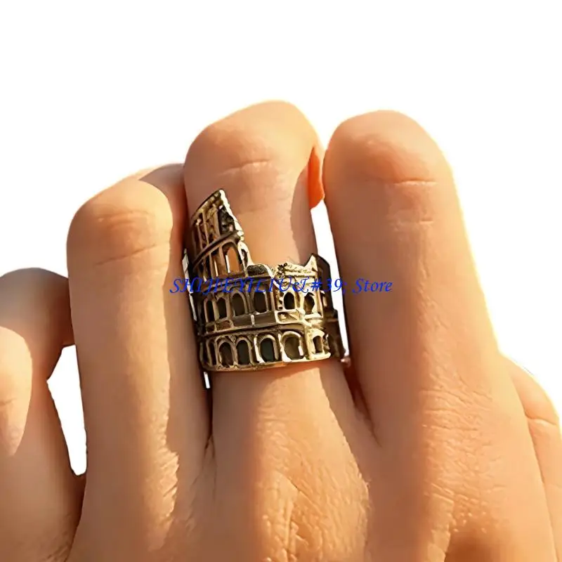 E21F Unique Retro Roman Amphitheater Shaped Ring Unisex Fashion Jewelry Accessory
