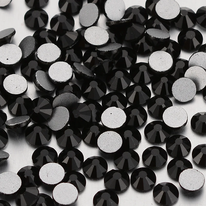 Black Glass Flatback Rhinestones Mix Size Glitter Round Glue On Diamond Non Hotfix Rhinestone for Nail Art Clothes Decoration