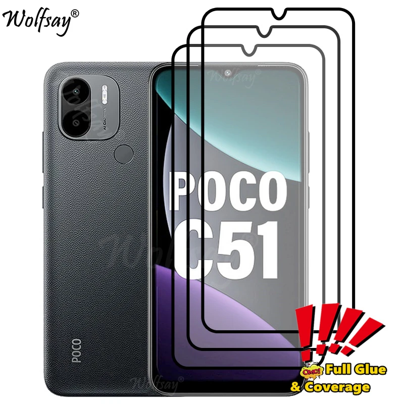 

Full Cover Whole Glue Screen Protector For Xiaomi Poco C51 Tempered Glass For Poco C51 C 51 Glass For Poco C51 Glass 6.52 inch