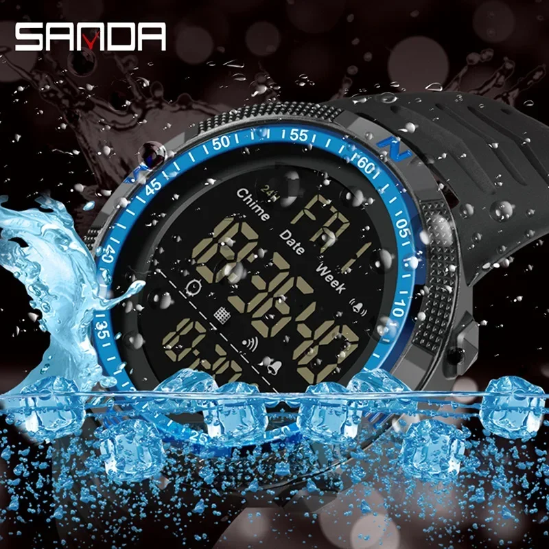 Sanda 6014 Outdoor Sports Men Fashion Rubber Strap Waterproof Electronic Movement Big Digital Dial Alarm Mode Wrist Watches