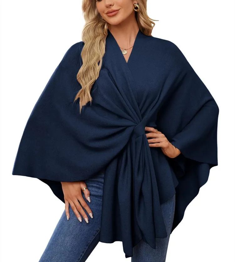 Women Solid Color Soft Shawl Jacket Cape Top Loose Fashion Casual Tops Capes Ponchos