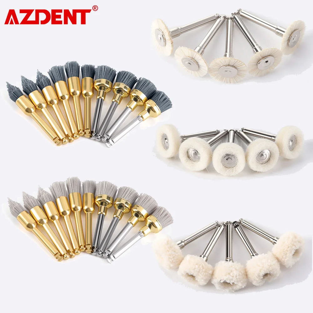 Azdent 10 pçs dental escova de polimento roda 2.35mm para contra ângulo handpiece cabelo cabra algodão feltro polidor escovas prophy