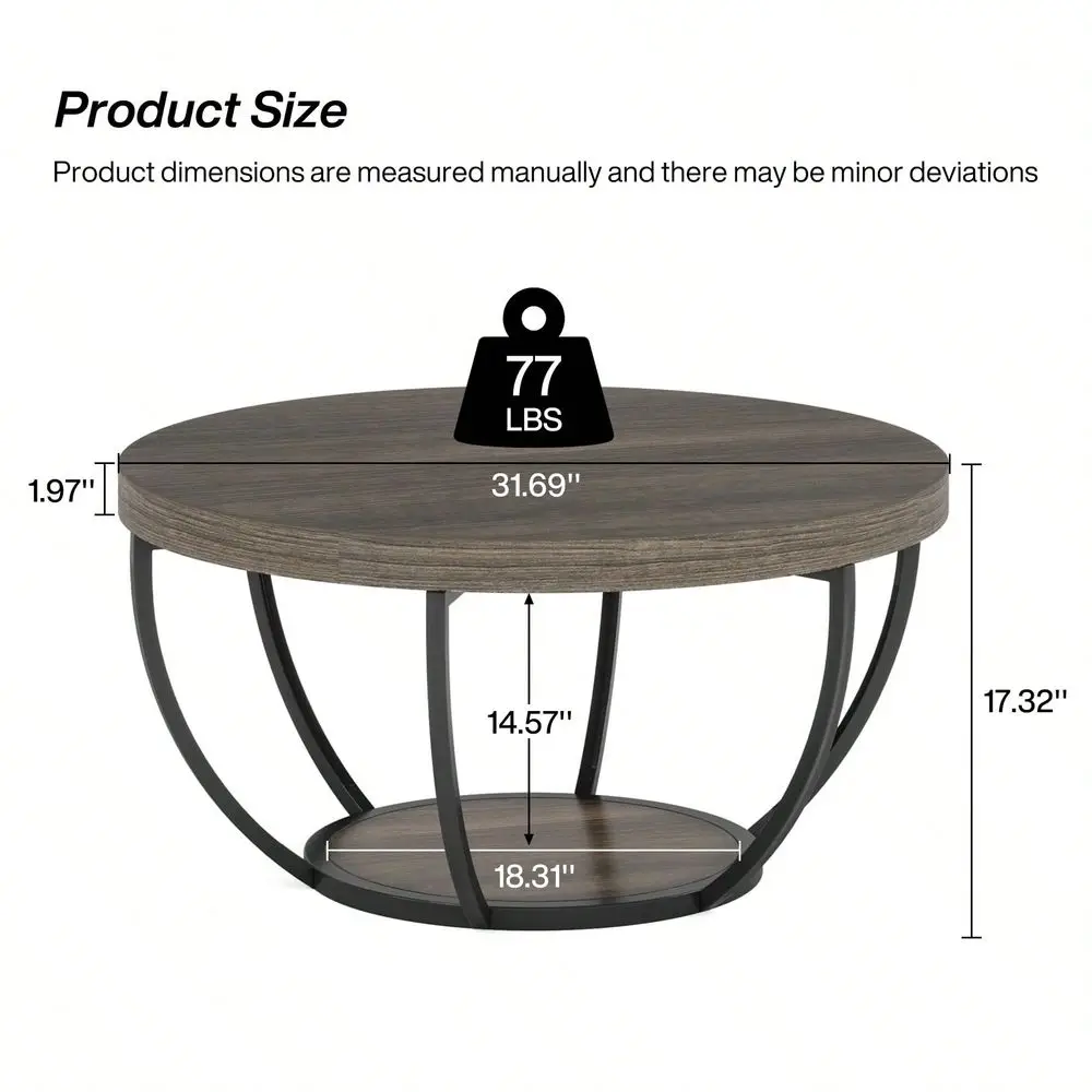 Round Coffee Table, 31.7 Modern 2Tier Circle Coffee Table With Storage Shelves, Accent Cocktail Table Center Table For Living R