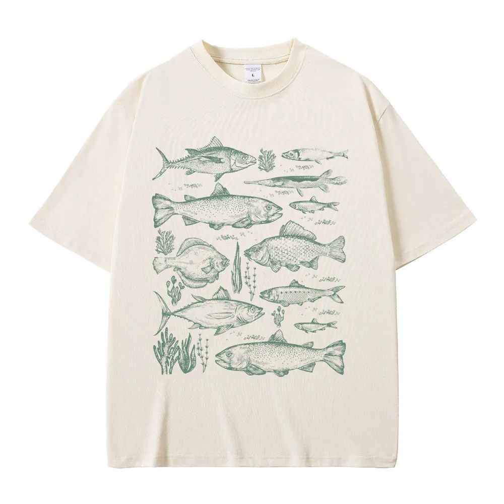 

Fish Tattoo Style T-shirt Fishing Funny Meme Graphic T Shirts Men Casual Cotton Vintage Short Sleeve Men's Oversized T-shirts