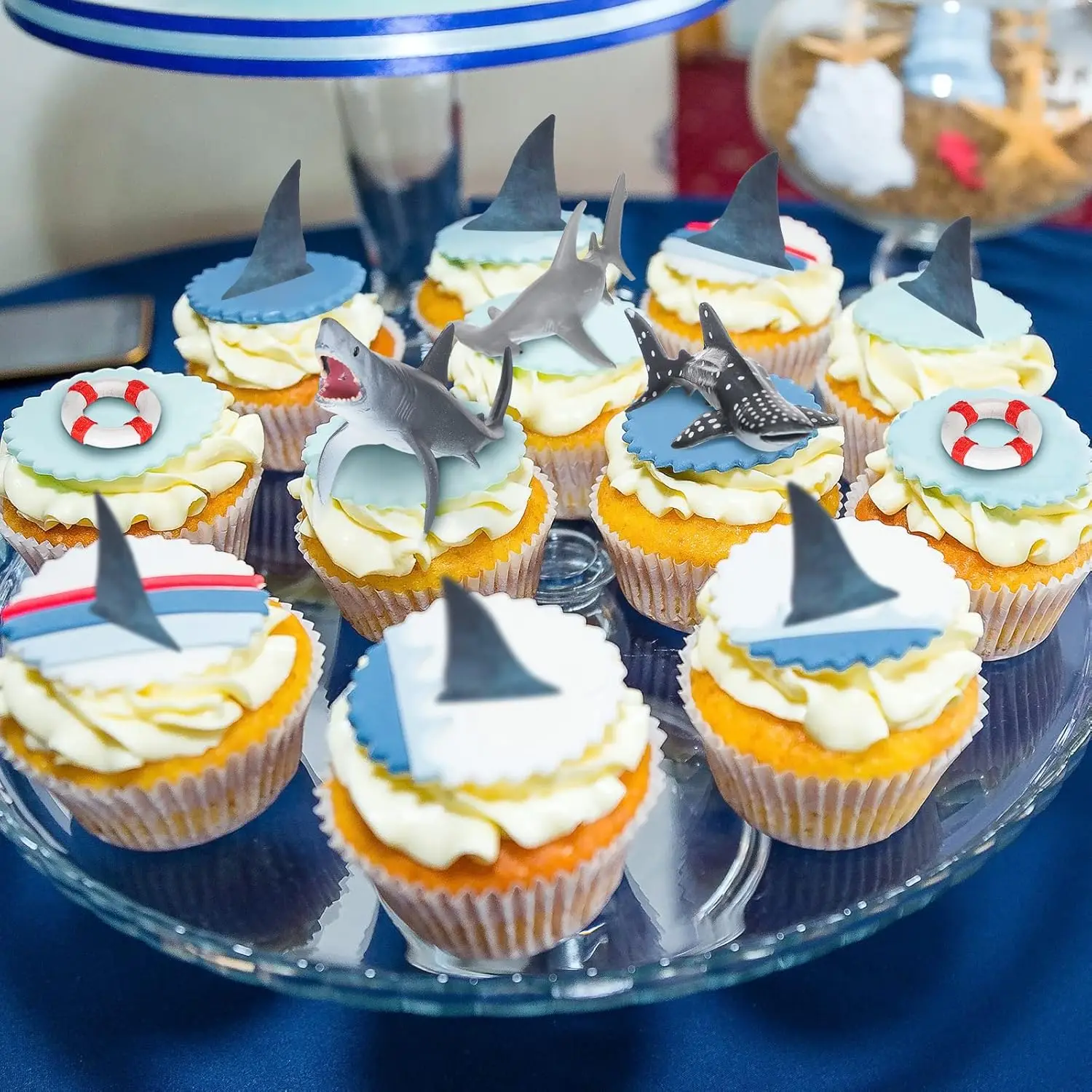 18er-Pack Hai-Kuchenaufsätze für die Angriffs-Meeresbewohner, Dekor, Ozean-Thema, Cupcake-Picks für Geburtstagsparty, Gastgeschenke, Zubehör – Detail 3