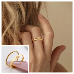 Set of 2 Stacking Ring for WomenStainless Steel 2mm Thin Gold Color Dome Shap Minimalist Jewelry