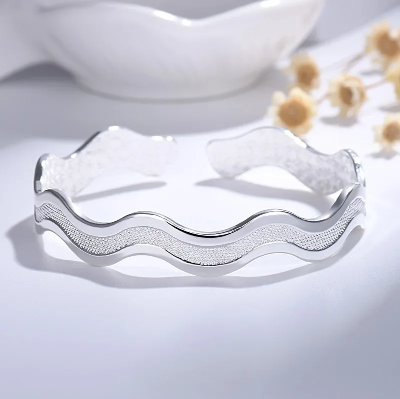 

Popular Brands 925 Sterling Silver Fine Frosted Wave Star River Bracelets Bangle Jewelry Fashion Party Wedding Gifts