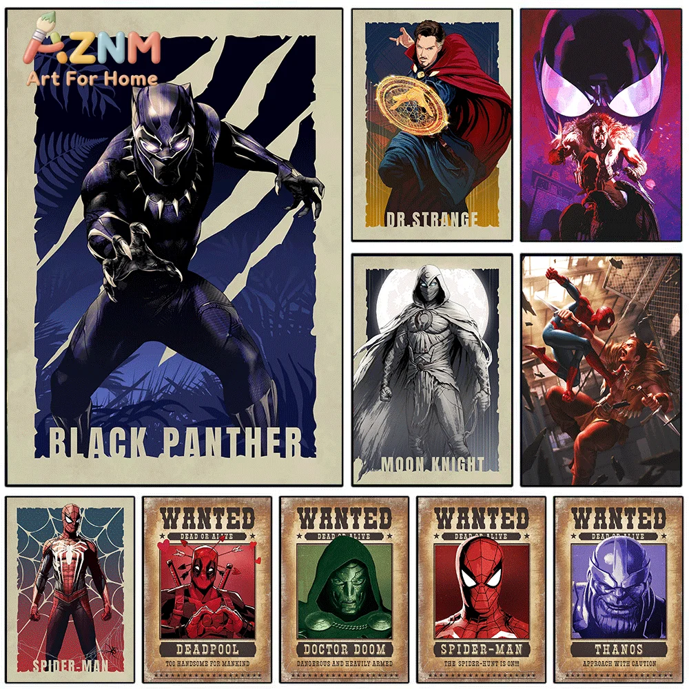 AZNM Vintage Captain‑America Comic Cover Frameless Canvas Wall‑Art Print Retro Superhero Shield Wolverine Classic Comic Book P