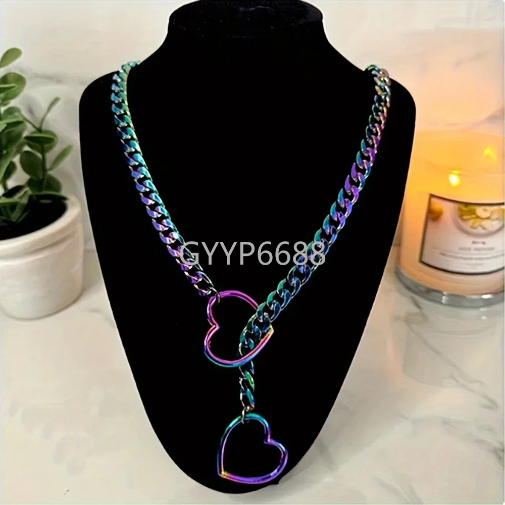 1/3/5PCS Length:66cm Rainbow Punk Rock Heart Charm Necklace For Pet Collar Bags Sexy Adjustable O Ring Slip Chain Accessories