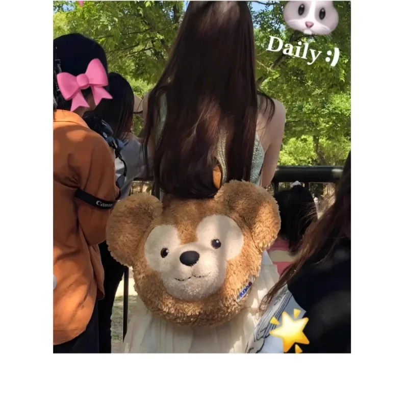 Large Disney Cute Shirley Mei Big Face Plush Bag Female 2024 Duffy Bear Fur Backpack Large Capacity Convenient Travel Fashion