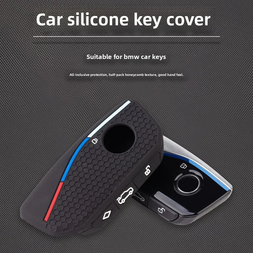 ​Signal-Friendly Silicone Key Cover for BMW X7 7 Series, Honeycomb Anti-Slip Design with M Stripe, for G70 G60 IX1 Models