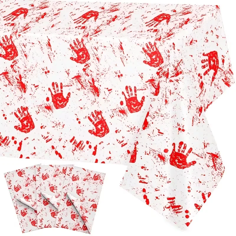 1-10PCS Halloween Bloody Handprint Tablecloth Disposable Waterproof Oilproof Cover for Spooky Party Gathering Home Decor