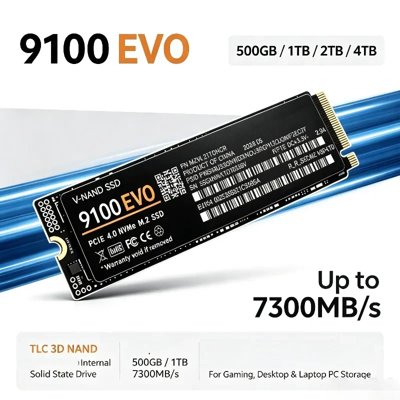 9100 EVO M.2 2280 NVMe SSD 7300MB/s TLC 3D NAND Internal Solid State Drive 500GB-4TB, For Desktop Laptop PC Gaming Storage.