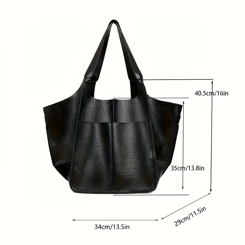 Retro Minimalist Tote Bag Large Capacity Shopping Bag Fashion PU Leather Soft Leather Shoulder Bag
