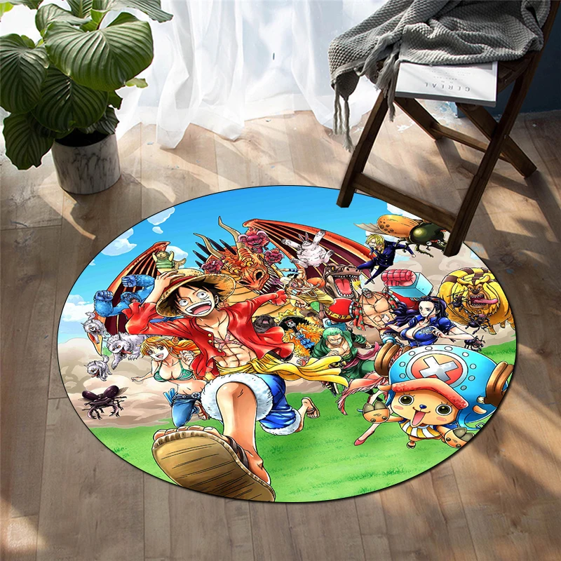 One Piece HD Printed Cartoon Round Carpet for kids Living Room Rugs Camping Picnic Mats Flannel Anti-Slip Rug Yoga Mat Gifts