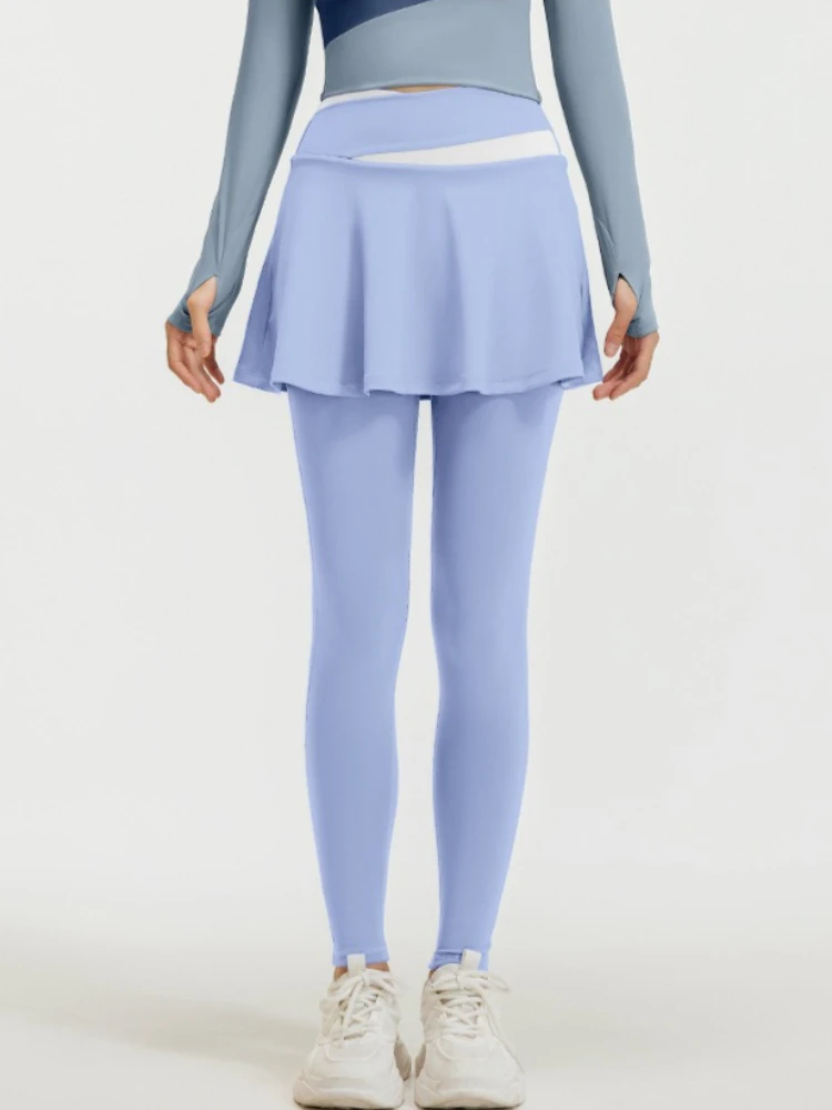 High Waisted Solid Color Leggings Two-piece Yoga Fitness Outfit Quick Drying Breathable Elastic Color Blocking Leggings