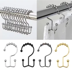 12Pcs Stainless Steel Shower Curtain Hooks Rings Metal Roller Ball  Double-Sided Hooks Suitable Bathroom Shower Rod Accessories