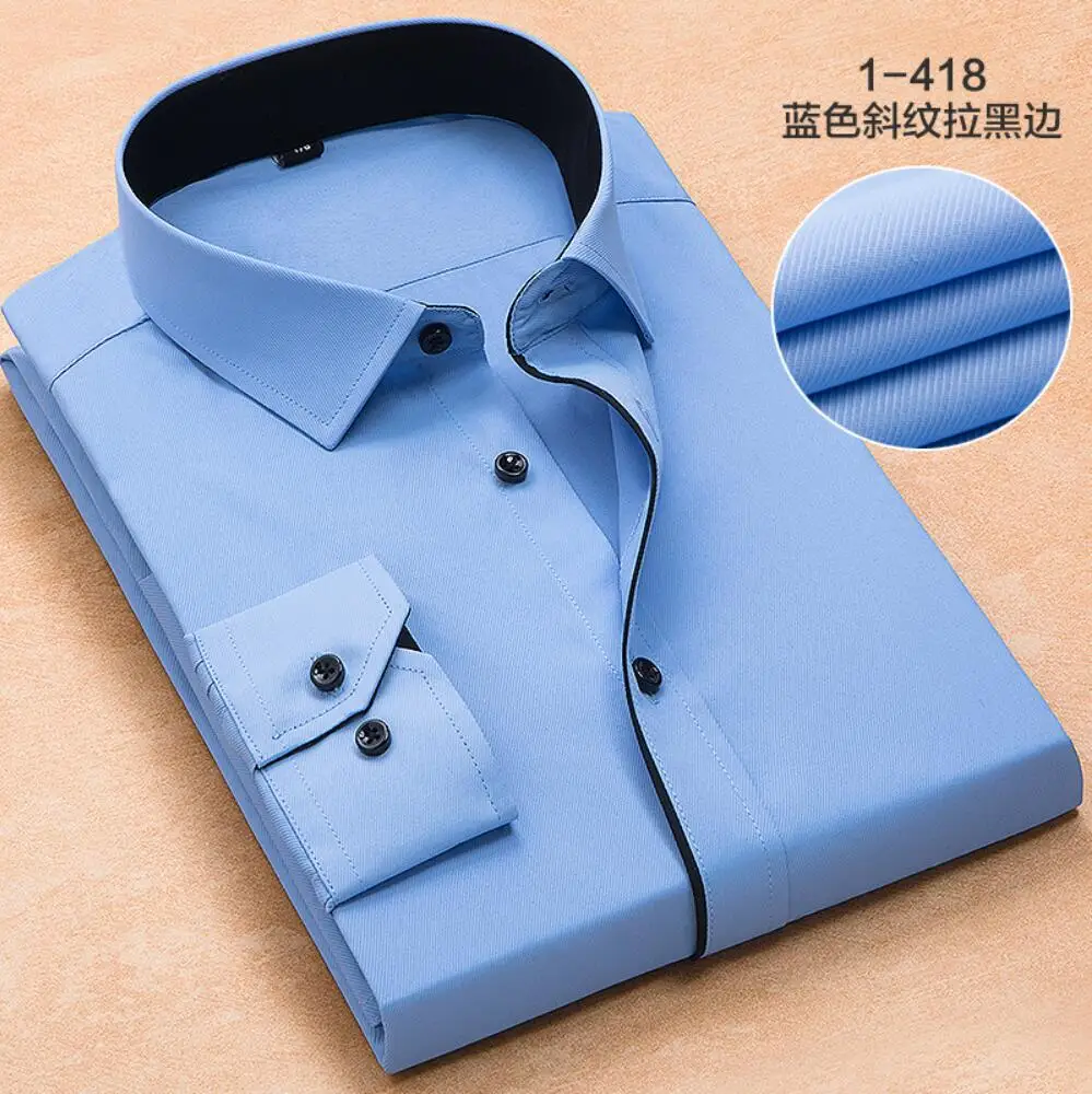 Autumn Spring shirt men pockets plus size 8XL 9XL 10XL 12XL formal work office Shirts Business oversize cotton shirt Blue Pink