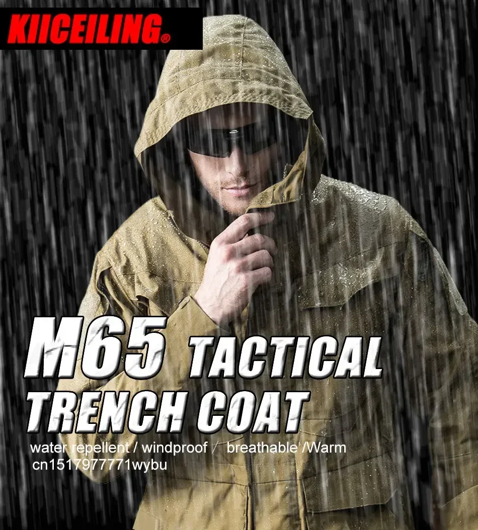 KIICEILING M65 Multicam Tactical Jackets For Men Waterproof Windbreakers Male Camouflage Motorcycle Parka Trench Coat Women