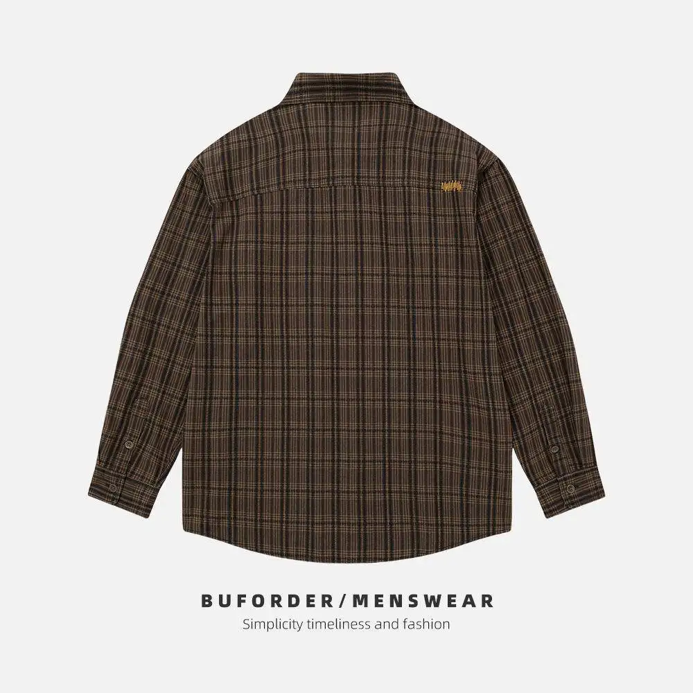 Men's Black Plaid Western Snap Shirt Long Textured Cotton Combed Wear Resistant Long Sleeve Square Collar Open Cardigan