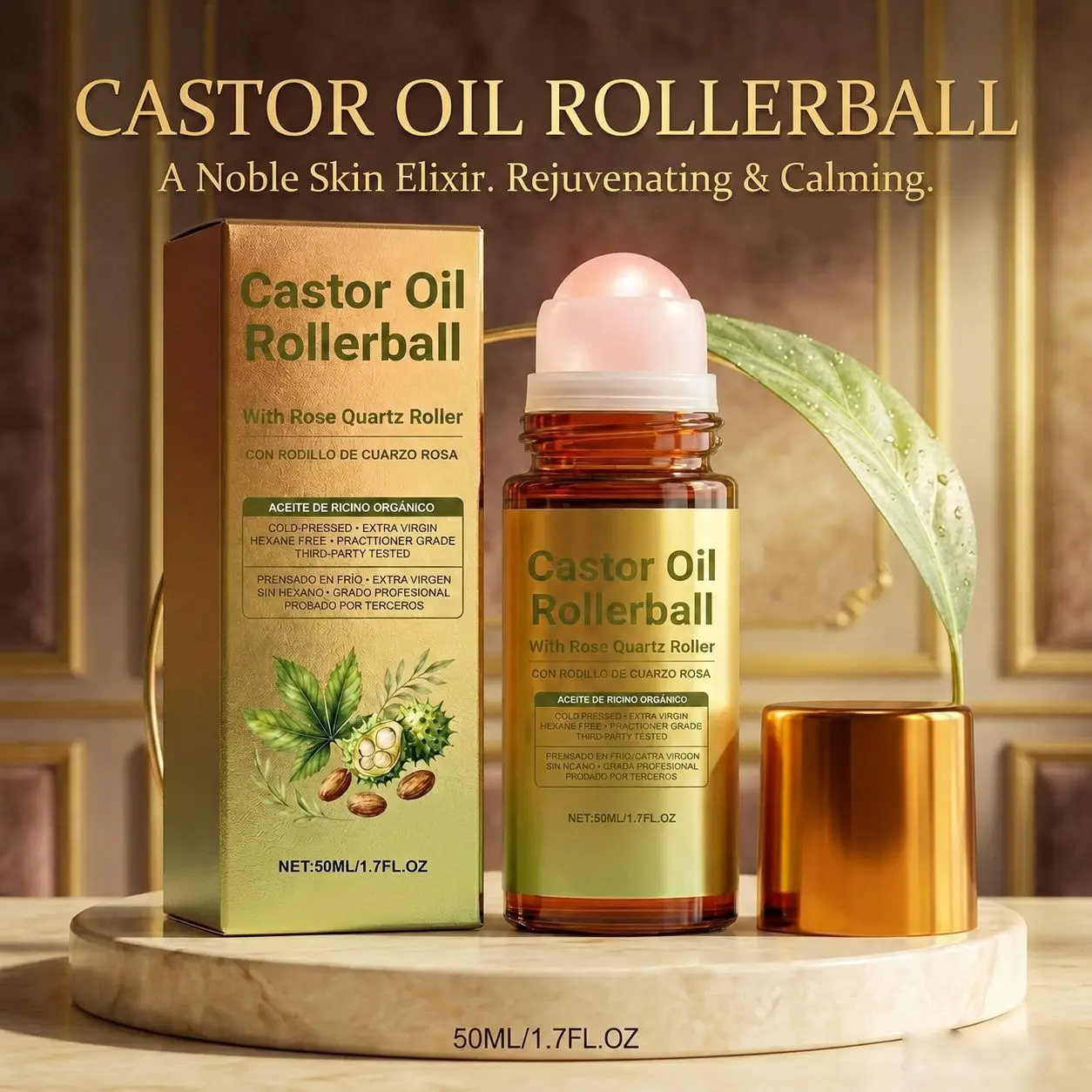 Castor Oil Quartz Ball Care Skin Moisturizing Soft Portable Daily Massage Nourishing Body Care Liquid