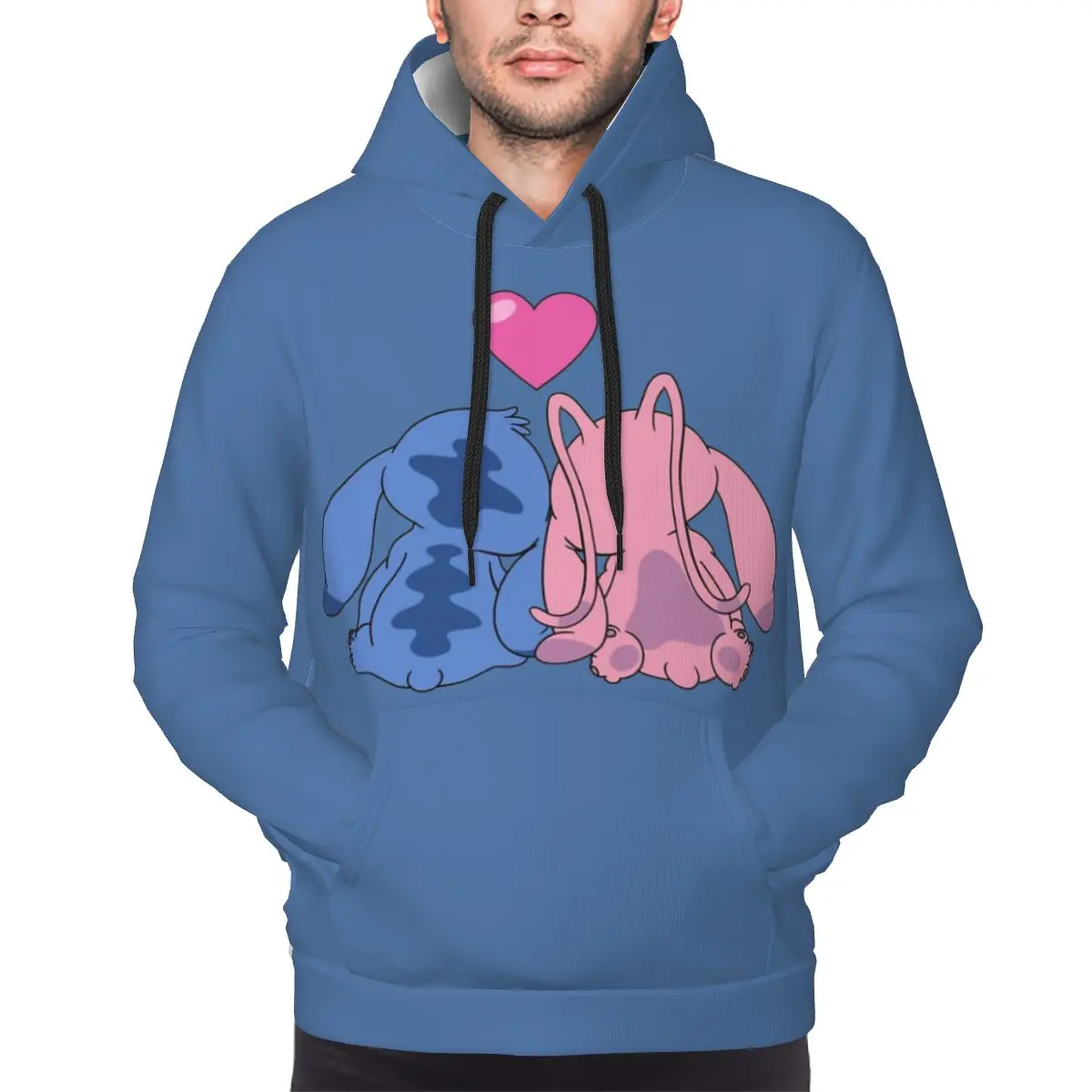 Stitch And Angel Hoodie For Men Women Pullover Long Sleeve Sweatshirts Drawstring Hooded Shirt with Kanga Pocket