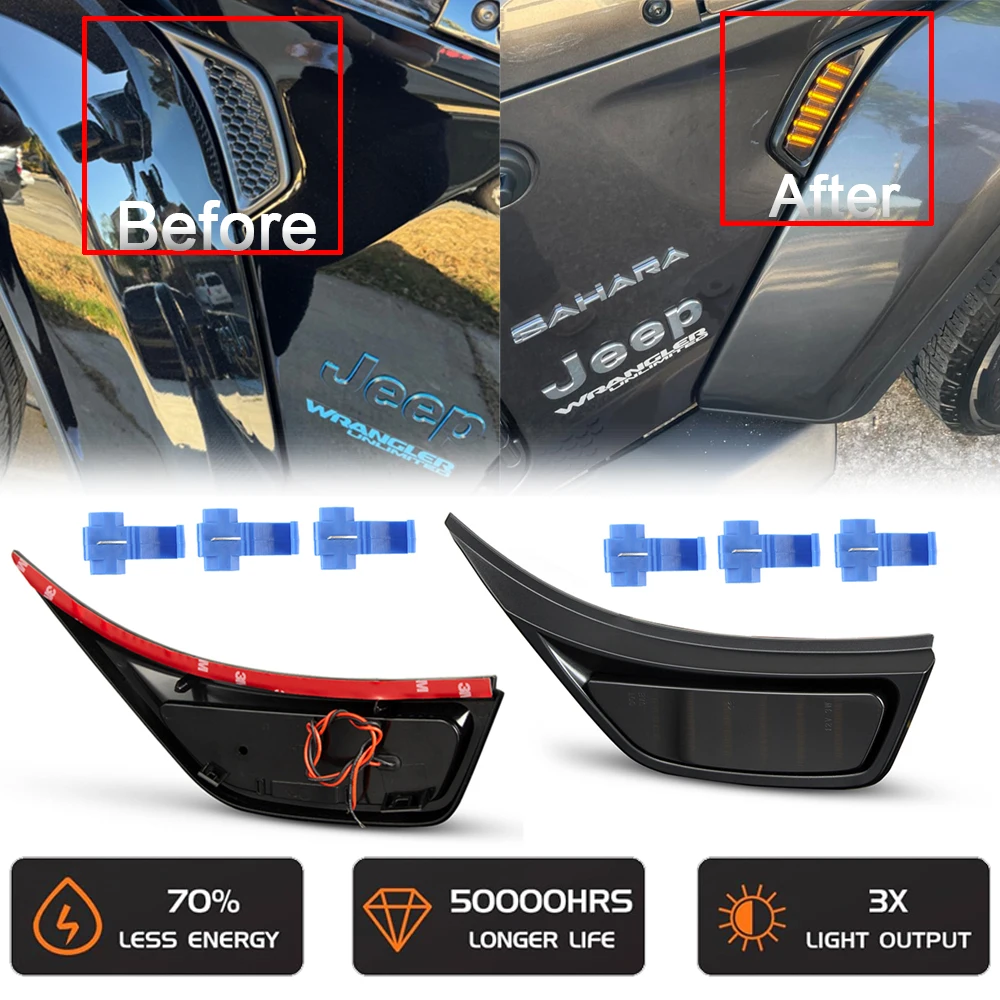 2Pcs Side Vent LED Repeat Blinker Turn Signal Marker DRL Light for Jeep Wrangler JL JLU Sport Rubicon Sahara Gladiator JT Truck