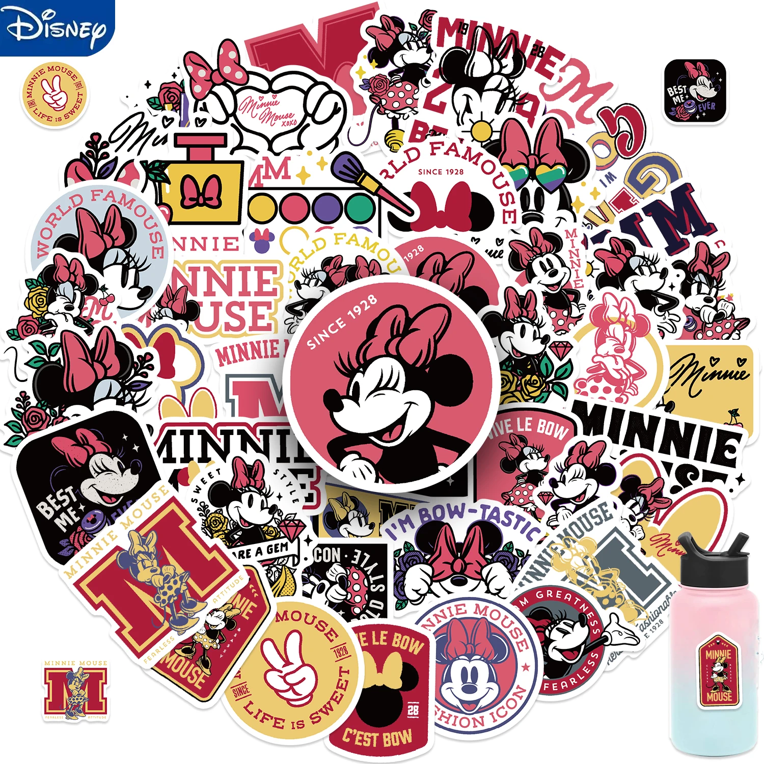 50PCS Disney Movie Minnie Stickers Anime Decal DIY Skateboard Laptop Motorcycle Cool Cute Cartoon Sticker Pack Kids Toys