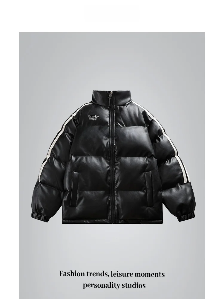 

ANXIE Brand Selected American Sle Couple PU Leather Contrast Color Cotton Jaet Small ence Design Faionable Casual O...