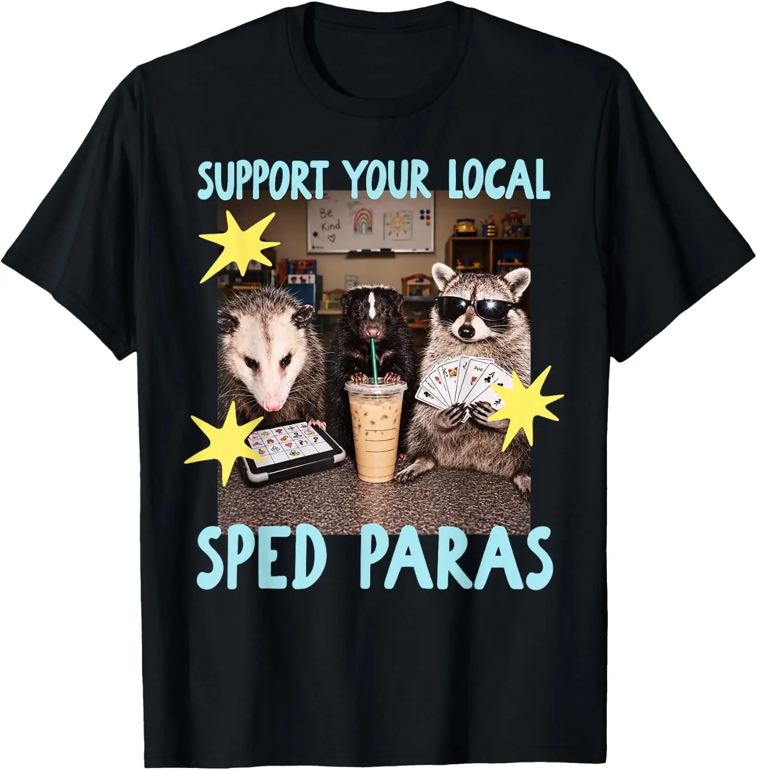 Support Your Local Sped Paras Funny Raccoon Possum Skunk T-Shirt Breathable, heavyweight pure cotton short-sleeve top—stylish, plus-size, and suitable for year-round wear with a sporty, casual vibe