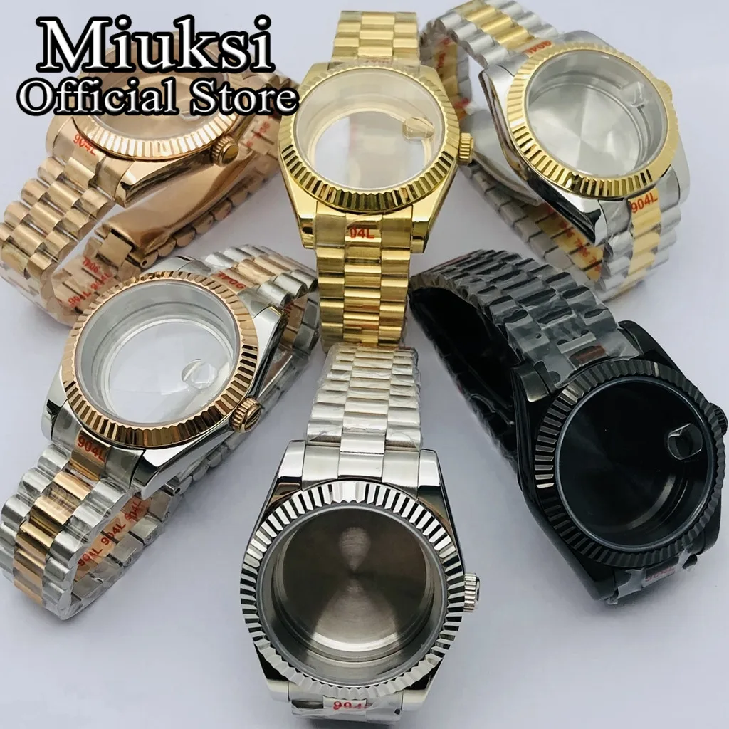 Miuksi 36mm/40mm sterylna koperta zegarka szafirowe szkło pasuje do mechanizmu NH35 NH36 NH34 ETA2824 2836 Miyota8215 PT5000 DG2813 3804
