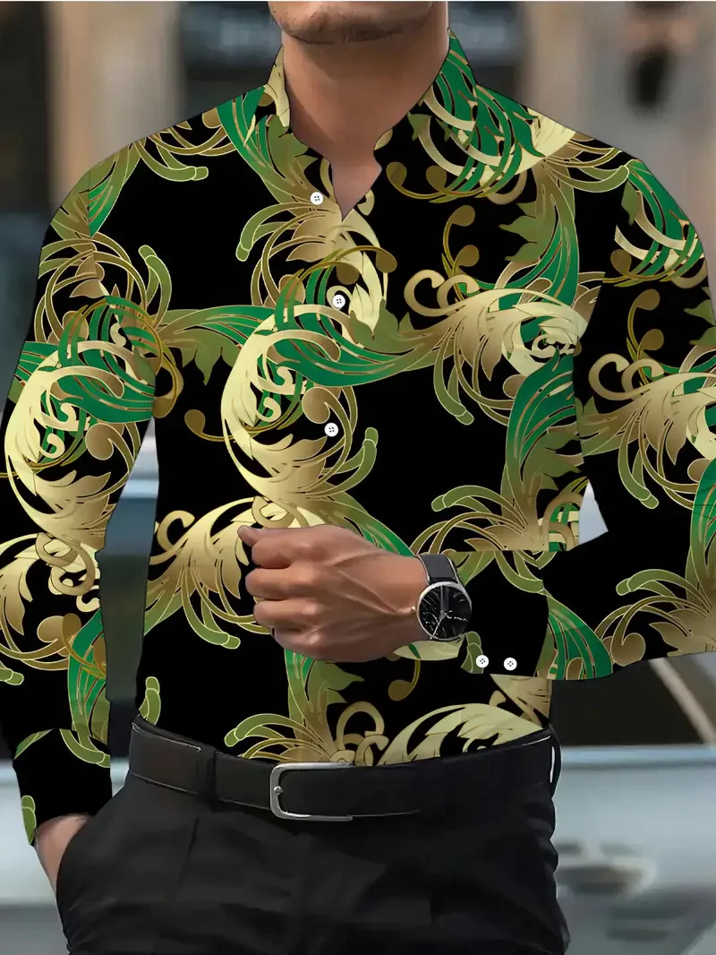 Summer Men's Shirt Flip-over Beach Shirt Long Sleeve Hawaiian Holiday Clothing Pink Pattern Shirt New Collection