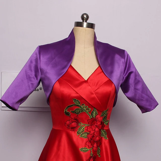 Purple Soft Satin Bolero Shrug Jacket Stole Wrap Shawl Tippet Help Sleeves Custom Made Wedding Bolero for Women Mingli Tengda AliExpress