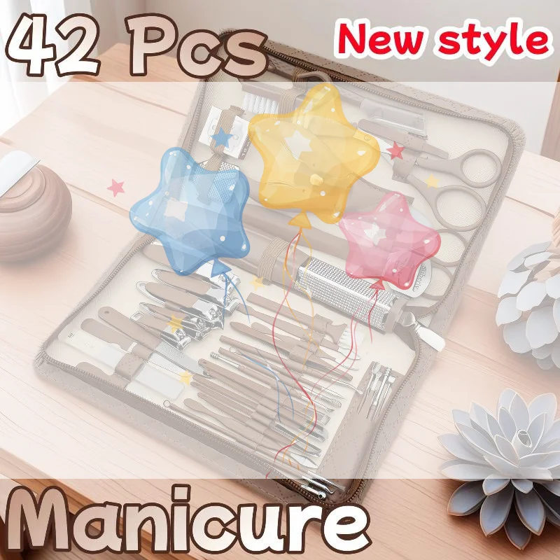 

42 шт., набор кусачек для ногтей, кожаная сумка на молнии, маникюрный набор из нержавеющей стали, маникюрный набор для ногтей, маникюрные инструменты
