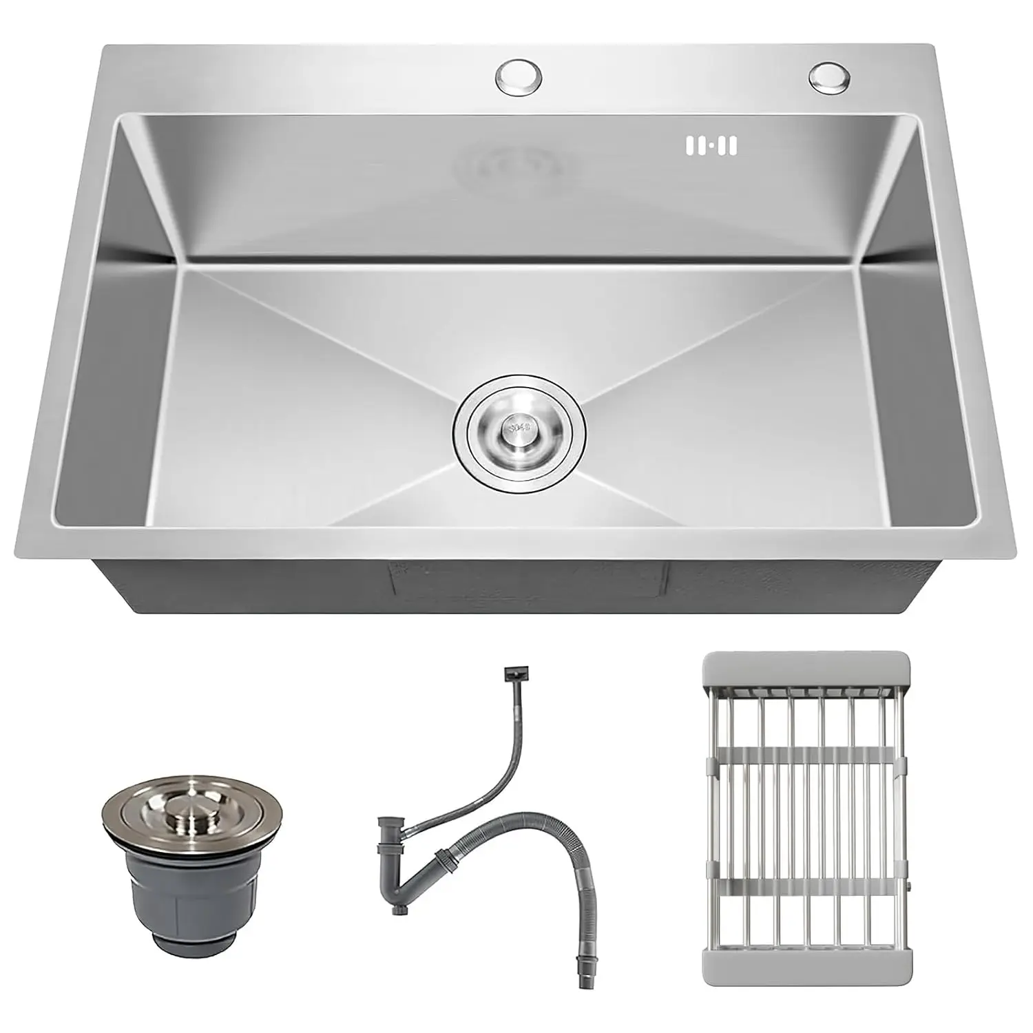 

30-дюймовая кухонная раковина-рабочая станция с одной чашей, встраиваемая/навесная, из нержавеющей стали с нанопокрытием и корзиной, на заказ