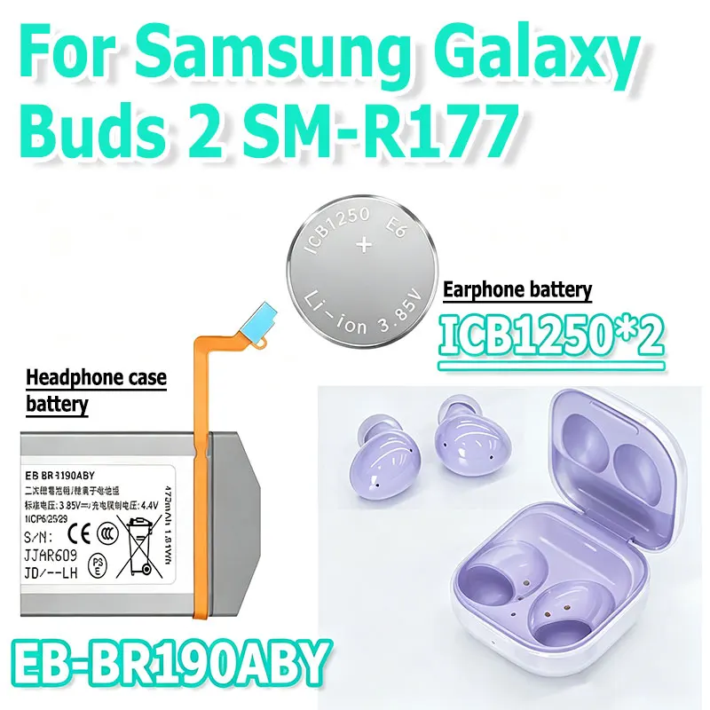 Headphone Battery ICB1250 NS1250 EB-BR190ABY For Samsung Galaxy Buds 2 Buds2 SM-R177 Earphone Headset WTACH Battery +tools