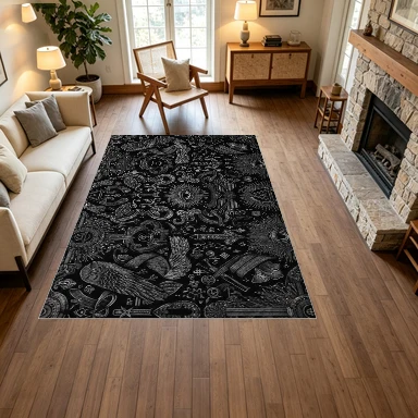 Gothic Mysterious Totem Carpet Black Square Carpet Non-Slip Floor Carpet Suitable for Home Living Room Bedroom Decoration