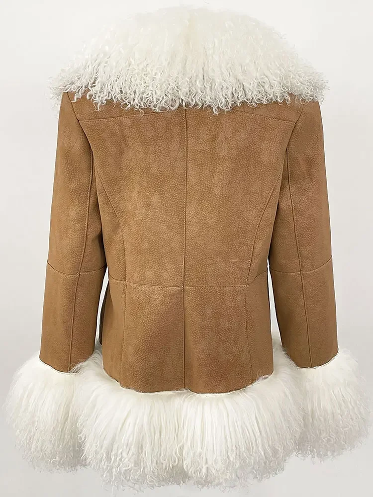 Autumn Winter New Women Coat Real Natural Mongolia Sheep Fur Turn-down Collar New Fashion Jacket Thick Warm Casual Overwear
