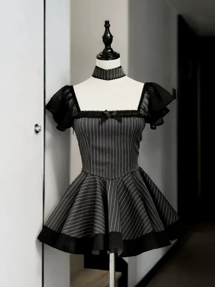 

Субкультура, готическое мини-платье Y2k, женская повседневная одежда в полоску, вечернее платье, корейское винтажное платье 2025, японское платье 2000-х годов