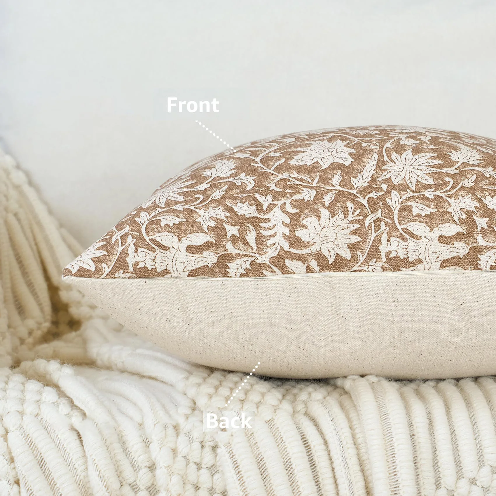 Floral Throw Pillow Covers Farmhouse Block Print Pillow Covers Decorative Pillow Covers Couch Pillows for Vintage Sofa Set of 2