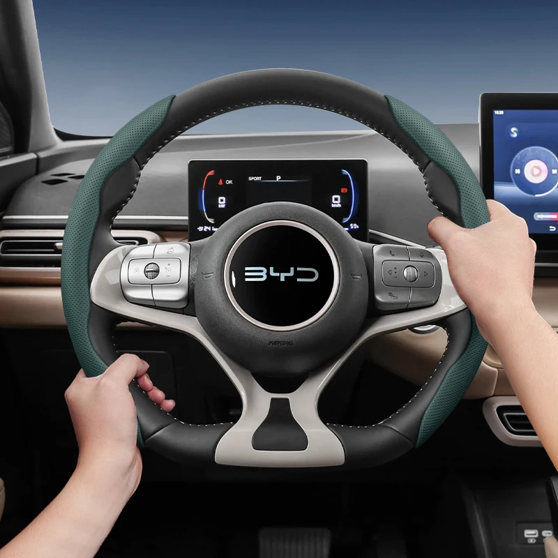 Breathable Leather Steering Wheel Cover with Segmented Quick-Release Design, Non-Slip and Durable, Suitable for Byd Song Atto 3 Dolphin Seagull Seal Sealion 7 Qin Plus Han Tang Shark 6 Emax E6 T3 Mini King Pro F0