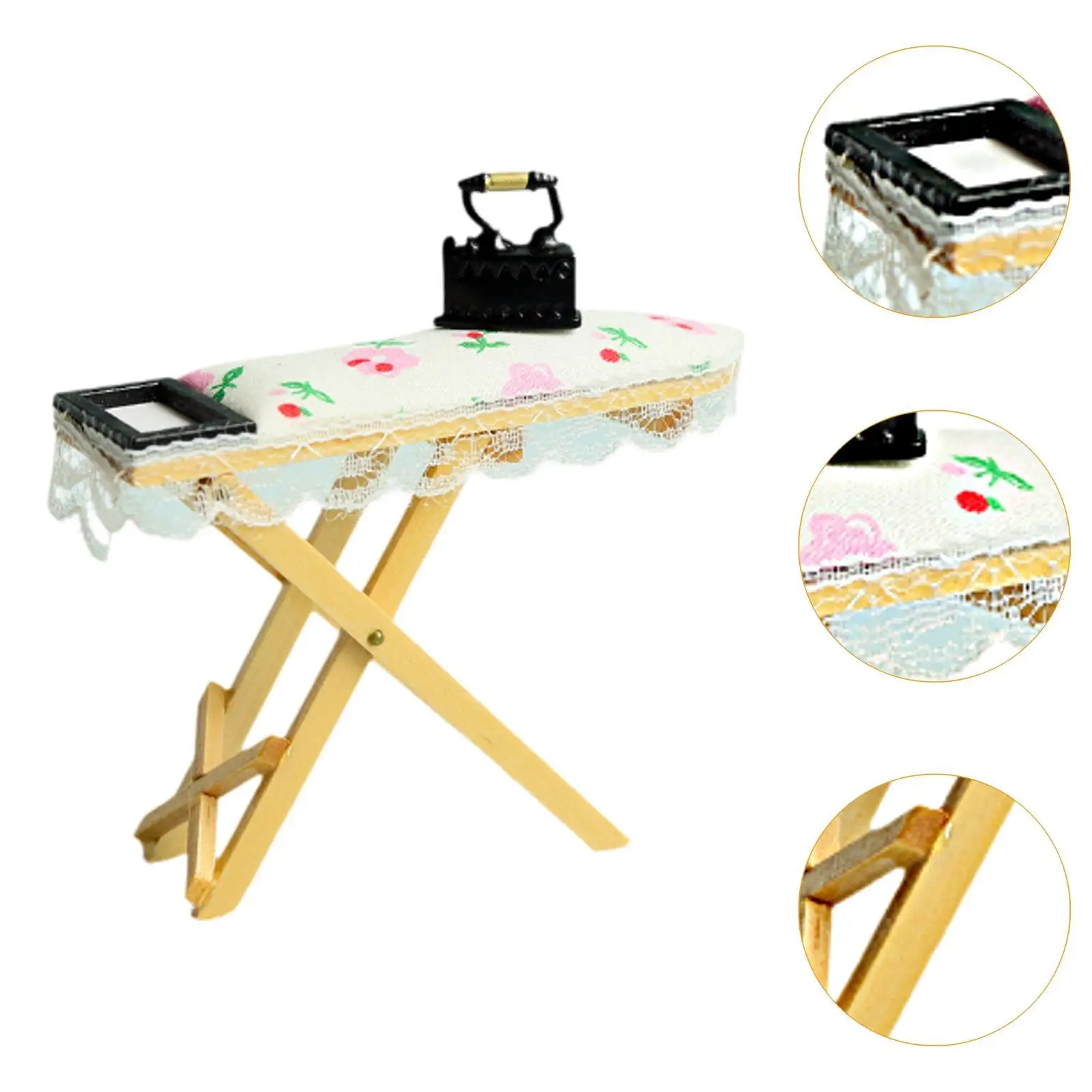 1/12 Dollhouse Ironing Table Photo Props Mini Steam Iron Model for DIY Model