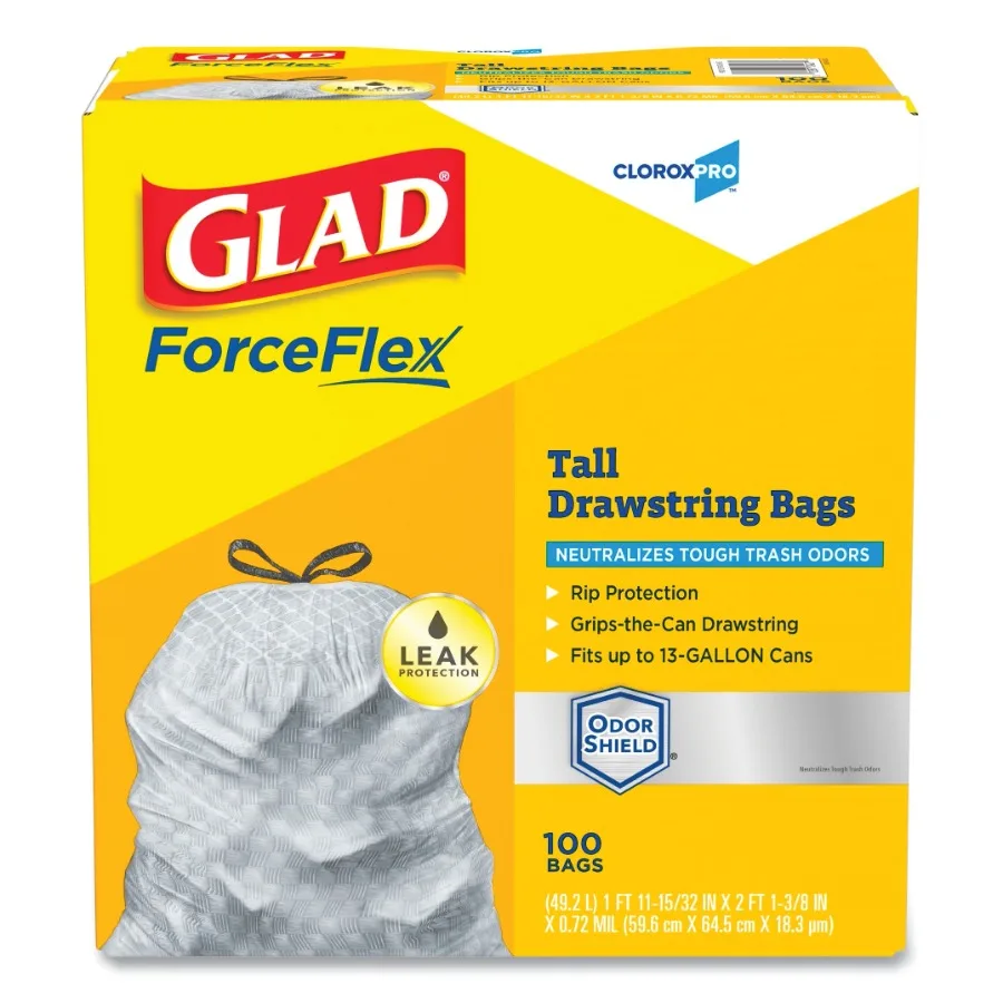 

Мешки для мусора ForceFlex Tall Kitchen Drawstring Bags, 13 галлонов, 100 штук, идеально подходят для хранения крупногабаритных товаров, организации продуктов и утилизации кухонных отходов.