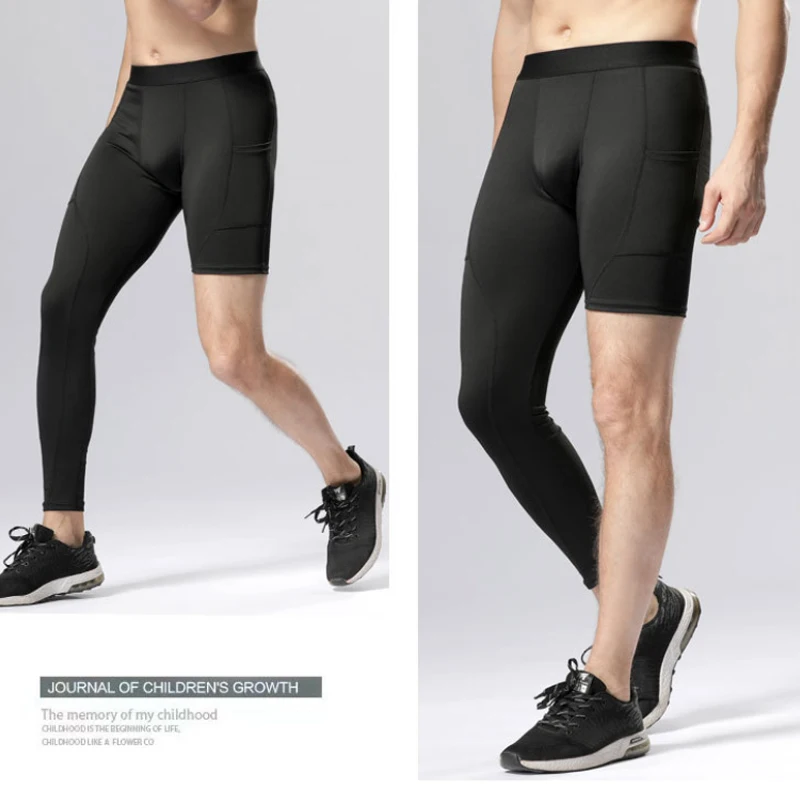 Summer Men Capri Running Tights GYM 3/4 Pants Male Basketball Football Soccer Fitness Exercise Sport Cropped One Leg Leggings