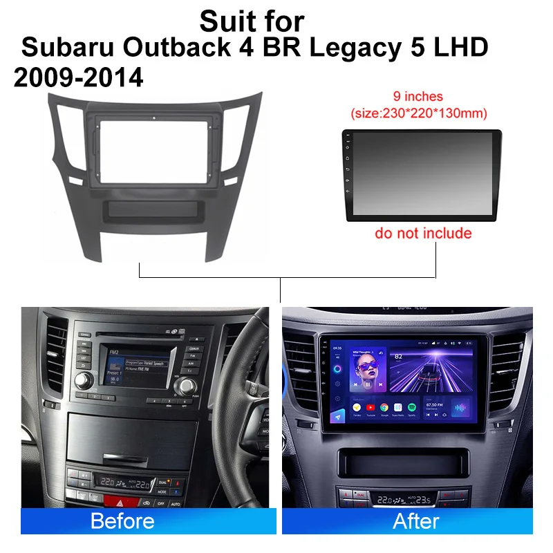 9inch Car Radio For Subaru Outback Legacy 2009 2014 Android 2 Din DVD Stereo Mounting Bezel Faceplate Frame Panel Kit