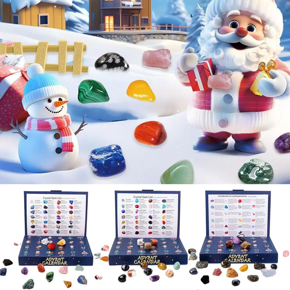 

24Pcs 24 Boxes Christmas Crystal Advent Calendar Polished Gravel Surprise Mineral Rock Stone Collections Positive Energy